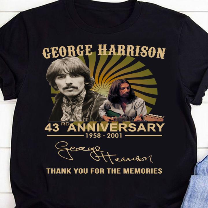 George Harrison 43rd Anniversary 1958 2001 Signature Thank You For The Memories t-shirt shirt