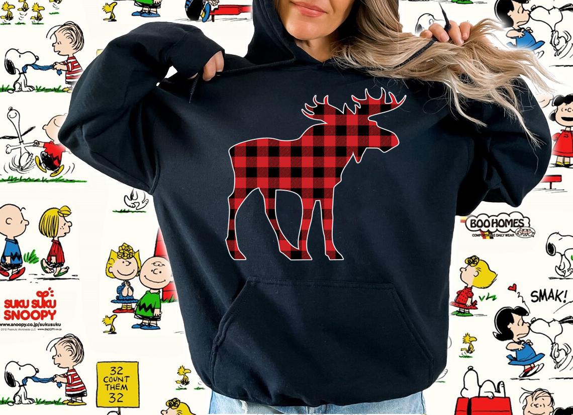Premium Red Moose Christmas Matching Buffalo Plaid Pajama t-shirt hoodie