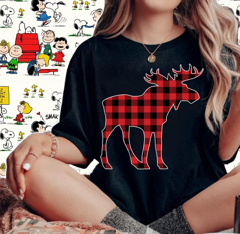 Premium Red Moose Christmas Matching Buffalo Plaid Pajama t-shirt woman shirt