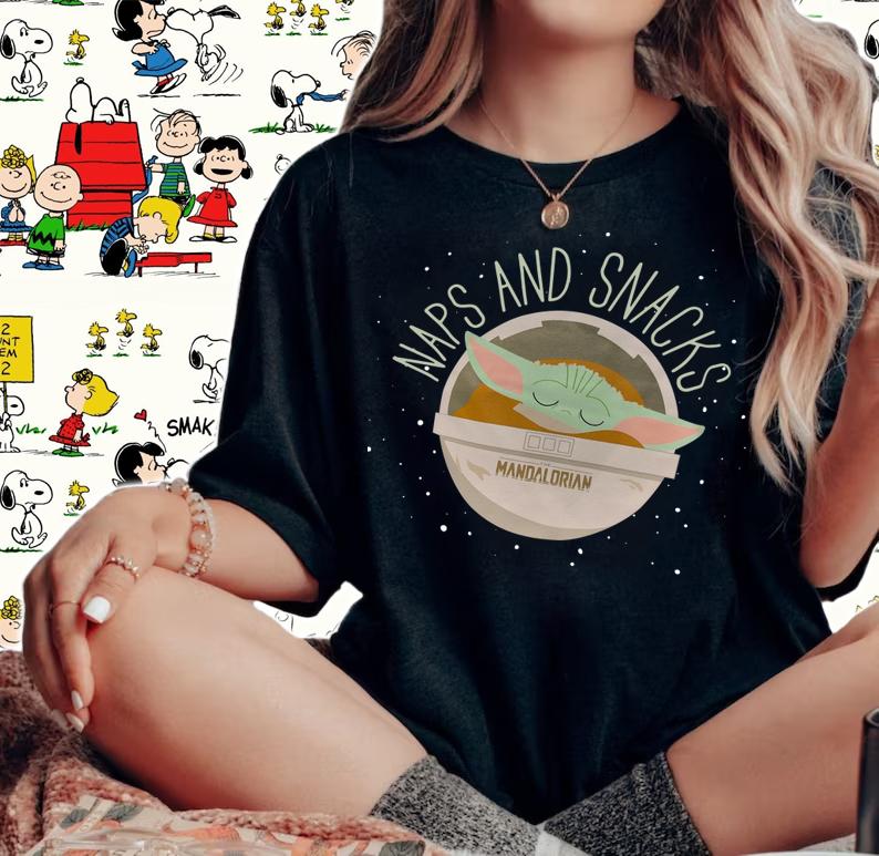 Official Naps And Snacks Baby Yoda t-shirt woman shirt