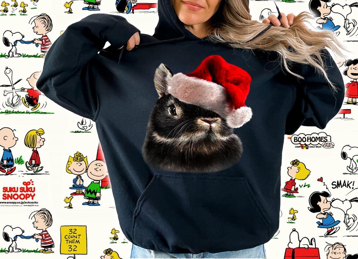 Hot T-Shirt, Netherland Dwarf Rabbit, Christmas Santa Hat, Bunny t-shirt hoodie