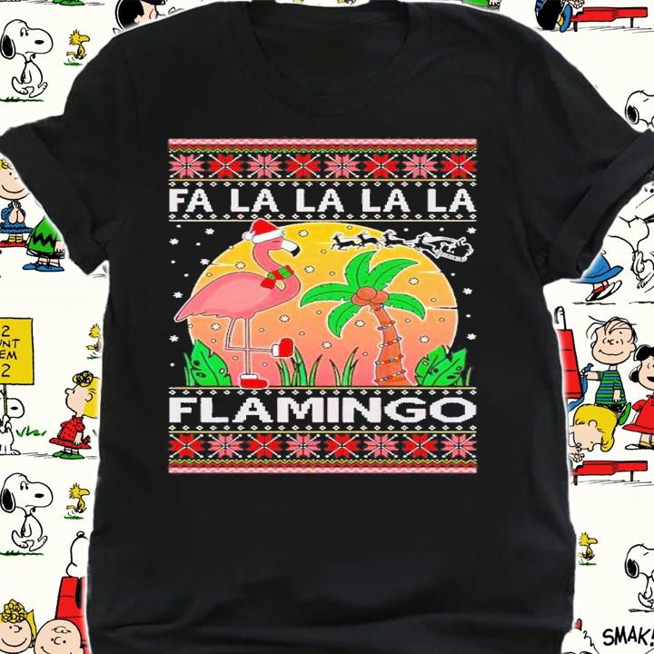 Fa La La La Mingo Pink Flamingo Santa Hat Lighting Trees Ugly Christmas shirt t-shirt shirt