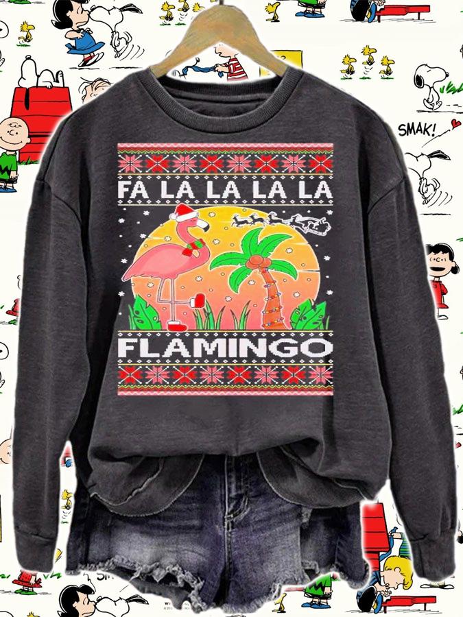 Fa La La La Mingo Pink Flamingo Santa Hat Lighting Trees Ugly Christmas shirt t-shirt sweatshirt