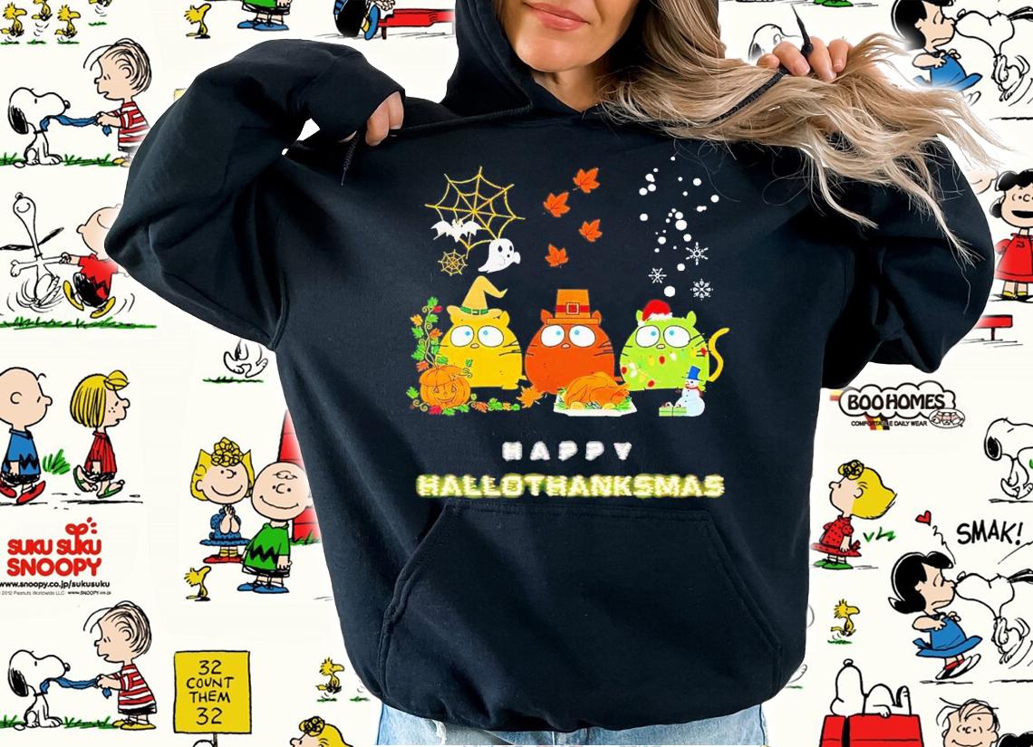 Happy Hallowthanksmas three cats shirt t-shirt hoodie