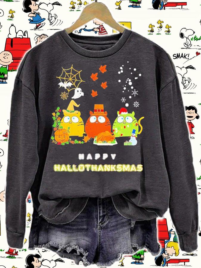 Happy Hallowthanksmas three cats shirt t-shirt sweatshirt
