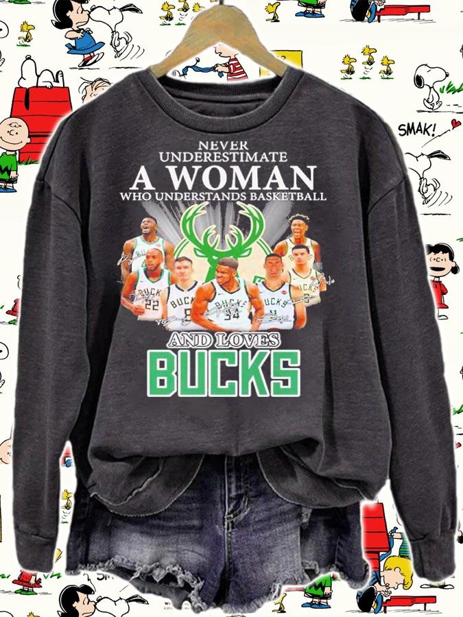 Never underestimate a woman who understands basketball and loves Bucks signatures shirt t-shirt sweatshirt