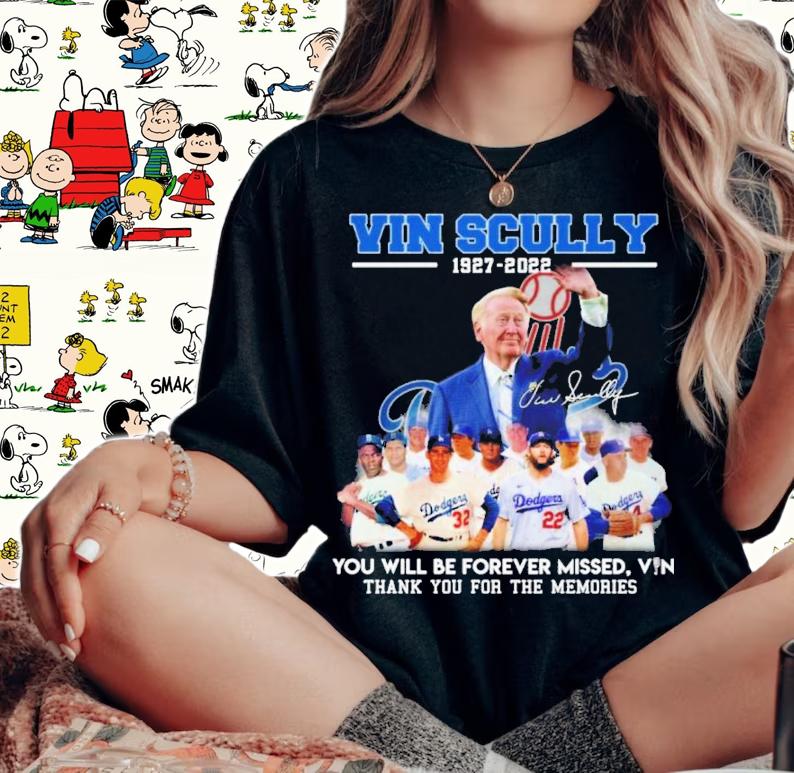 Vin Scully 1927-2022 You Will Be Forever Missed Vin Signatures Thank You For The Memories Shirt t-shirt woman shirt