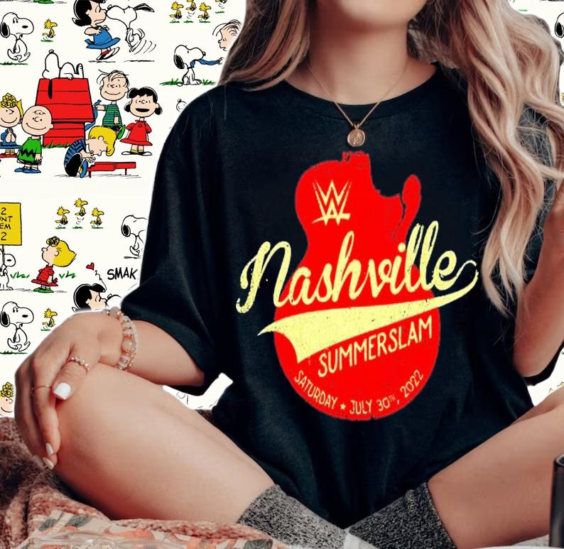 Black WWE SummerSlam 2022 Nashville Guitar shirt t-shirt woman shirt
