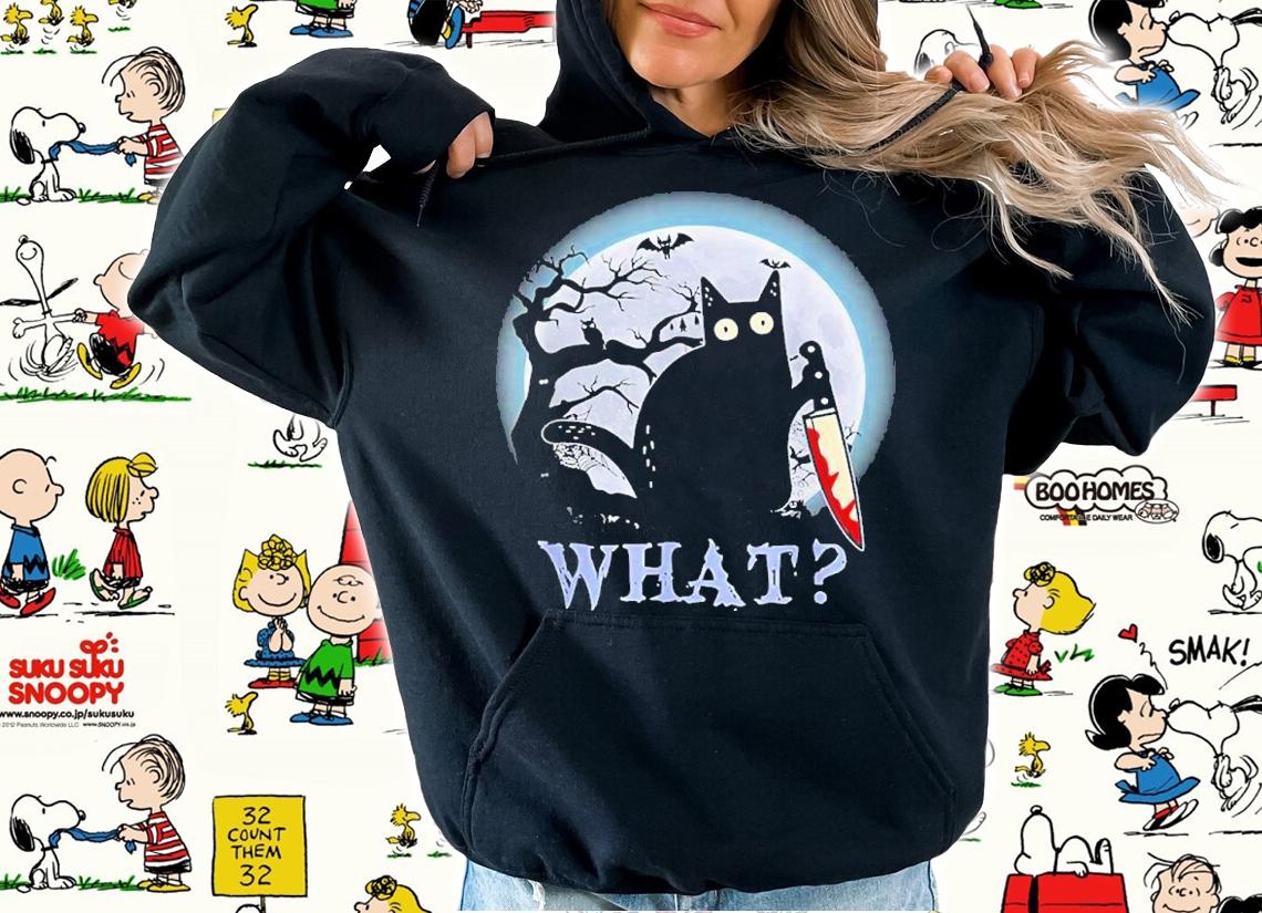 Halloween Cat What With Moon Funny Cat Knife Shirt t-shirt hoodie