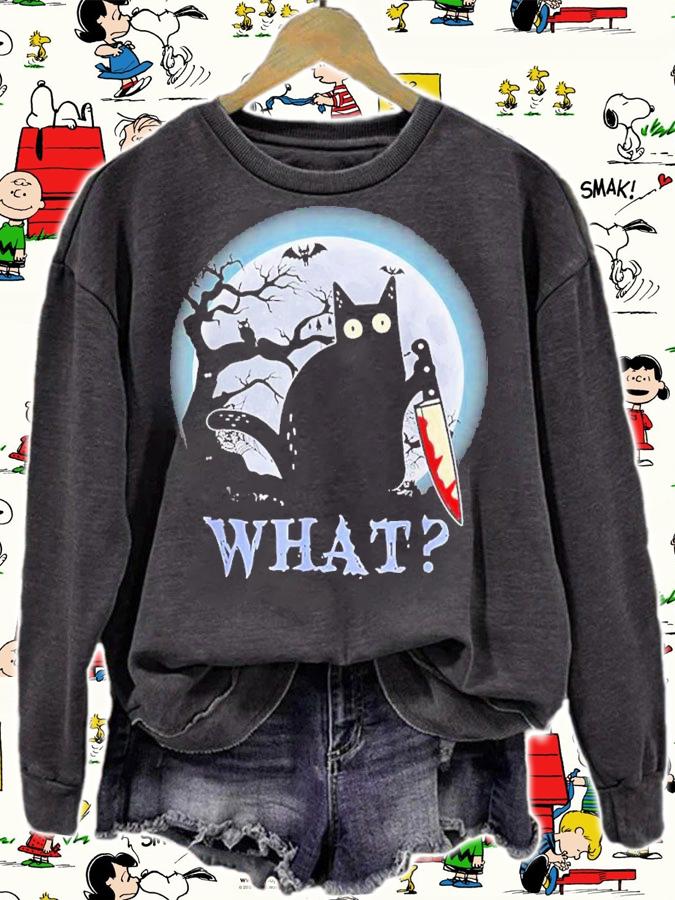 Halloween Cat What With Moon Funny Cat Knife Shirt t-shirt sweatshirt