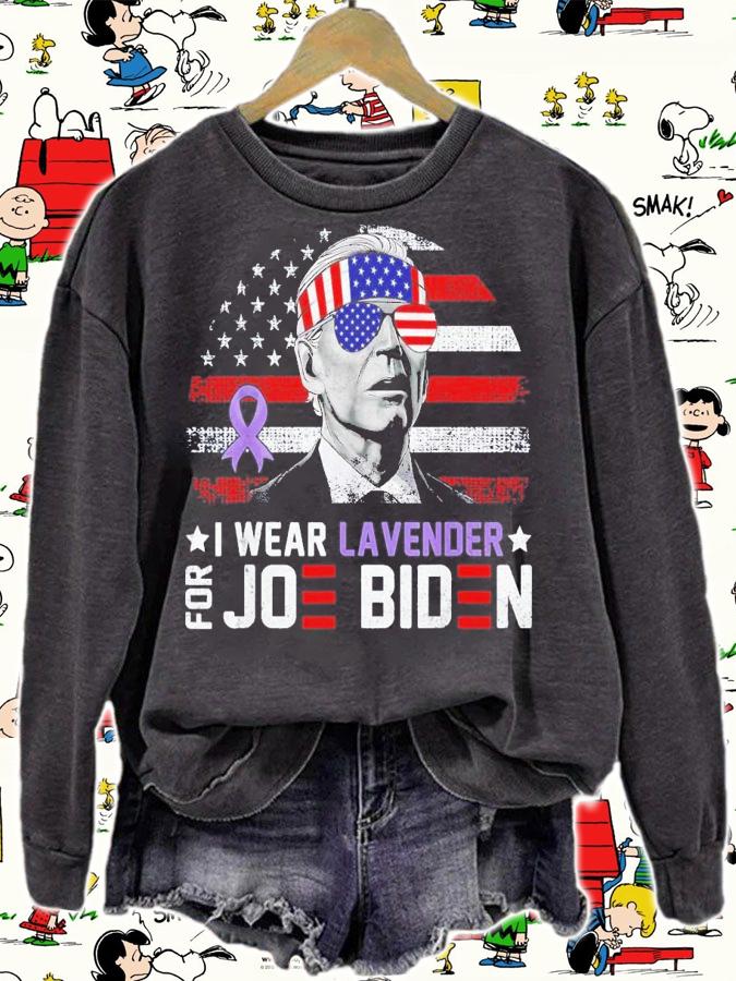 I Wear Lavender For Joe Biden American Flag T-Shirt t-shirt