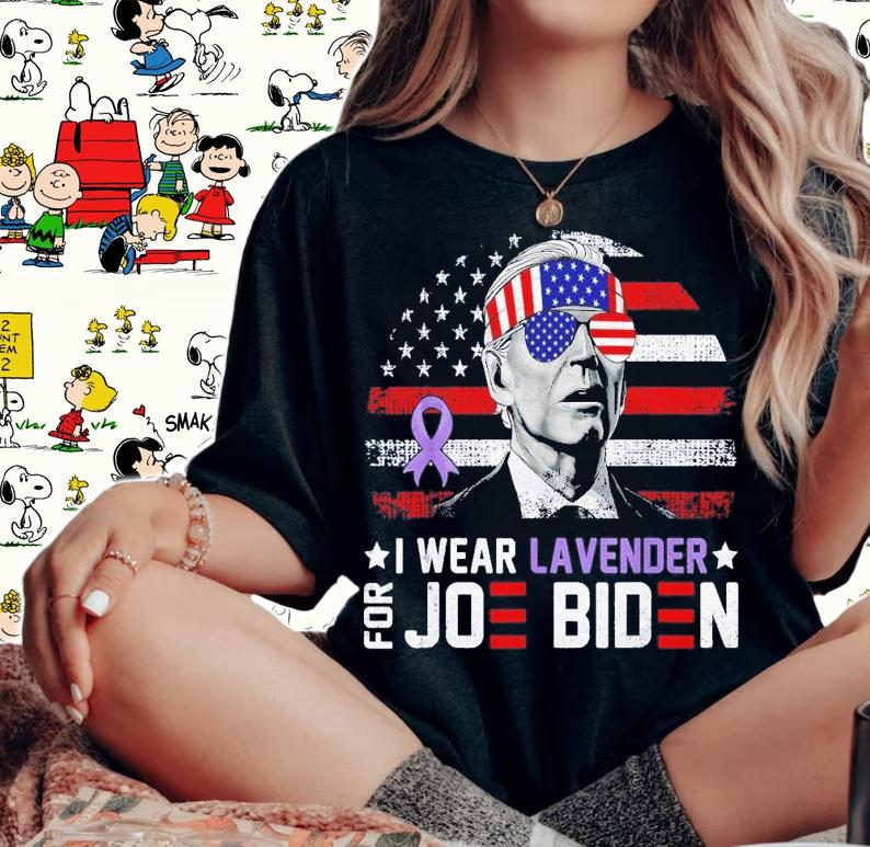 I Wear Lavender For Joe Biden American Flag T-Shirt t-shirt woman shirt