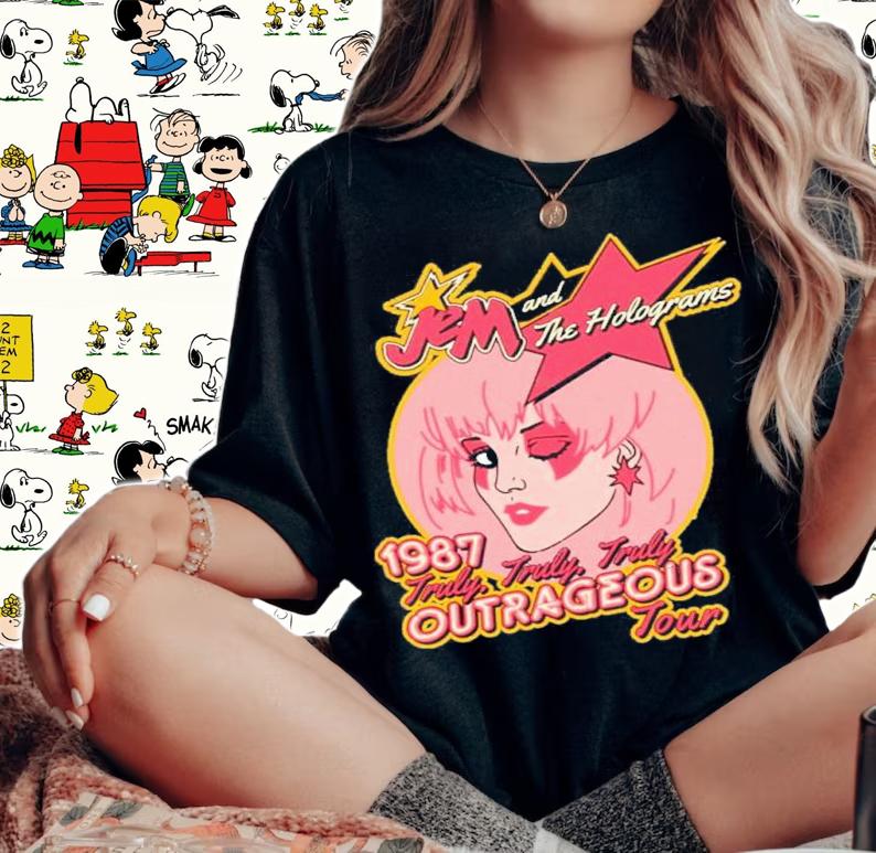 Jem And The Holograms Tour Distressed Cartoon Shirt t-shirt woman shirt