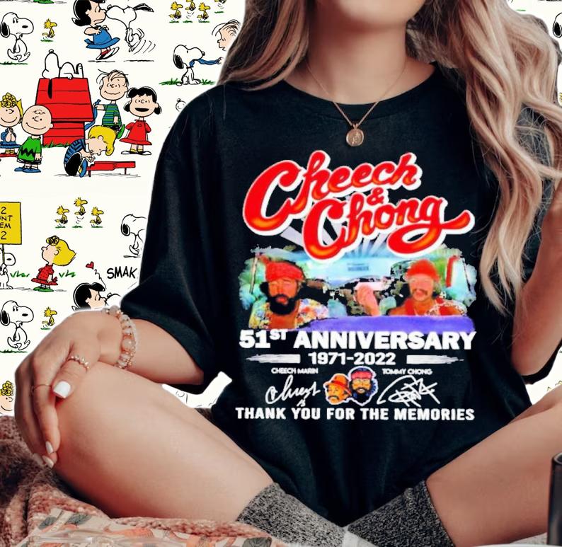 Official 1971-2022 Cheech And Chong 51st Anniversary Cheech Marin Tommy Chong Signatures Thank You For The Memories Shirt t-shirt