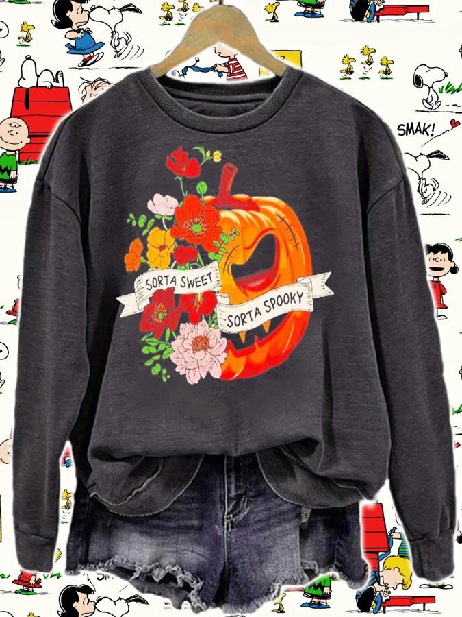 Sweet Sorta Spooky Flower Pumpkin Halloween T-Shirt t-shirt sweatshirt
