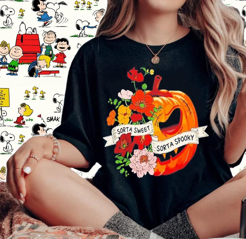 Sweet Sorta Spooky Flower Pumpkin Halloween T-Shirt t-shirt woman shirt