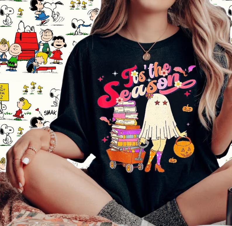 Tis' The Season Pumpkin Boo 60s 70s Hippie Halloween T-Shirt t-shirt woman shirt