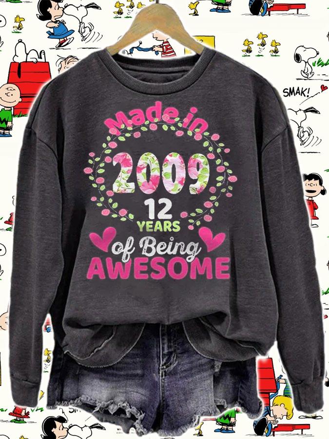 12 Years Old 12Th Birthday Born In 2009 Women Girls Floral Shirt t-shirt sweatshirt