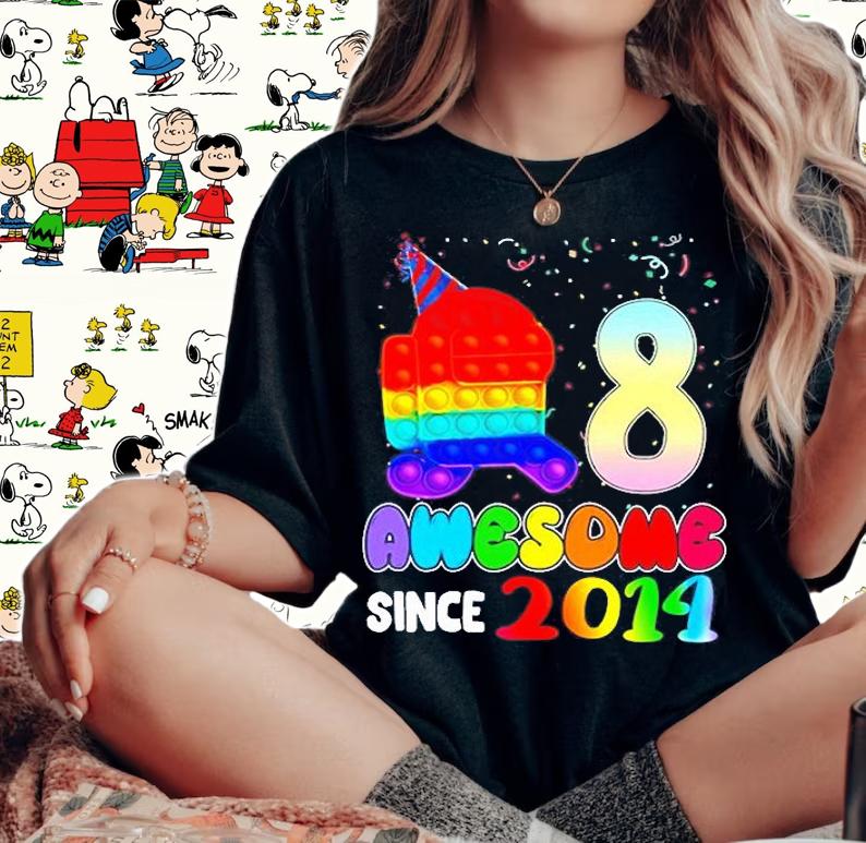 Awesome Since 2014 Among Pop It With Us 8Th Birthday Kids T-Shirt t-shirt