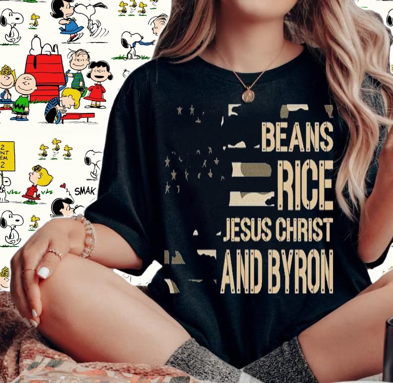 Beans Rice Jesus Christ and Byron Camouflage T-Shirt t-shirt woman shirt