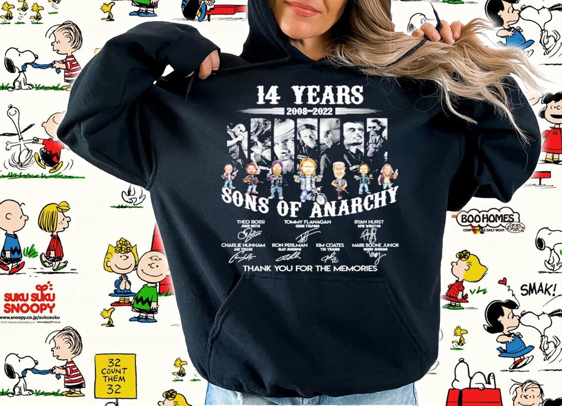 Official 14 Years 2008-2022 Sons Of Anarchy Signatures Thank You For The Memories Shirt t-shirt