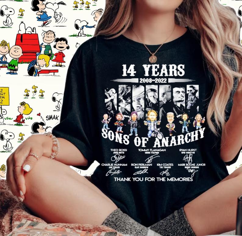 Official 14 Years 2008-2022 Sons Of Anarchy Signatures Thank You For The Memories Shirt t-shirt
