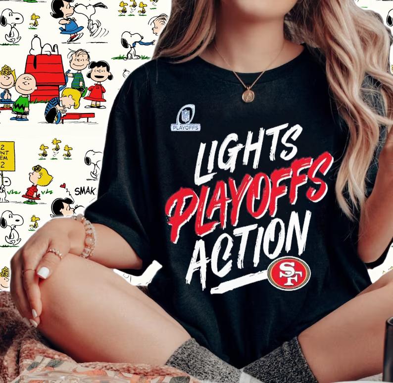 San Francisco 49ers NFL Playoffs Bound Lights Action 2021 Shirt t-shirt woman shirt