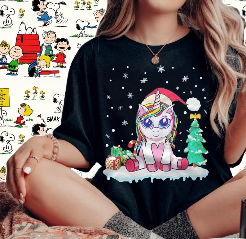 Cute Unicorn Christmas Shirt Girls Women Xmas Christmas Shirt t-shirt woman shirt