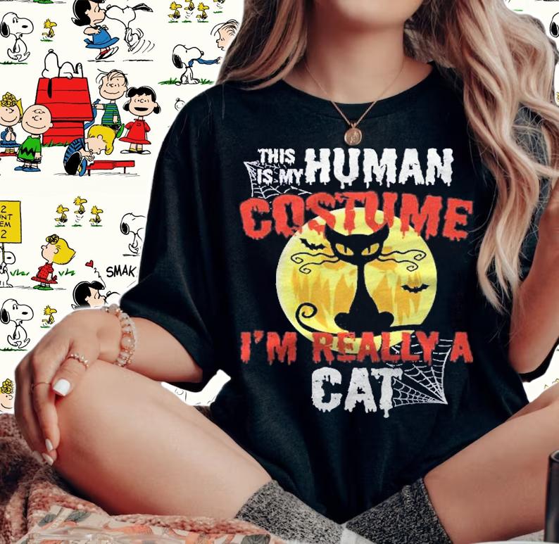 This Is My Human Costume Im Really A Cat Funny Halloween Shirt t-shirt woman shirt
