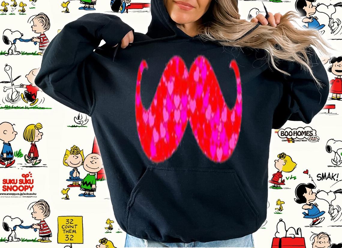 Pink Red Heart Valentines Day Gift Women Girls  Mustache T-Shirt t-shirt hoodie