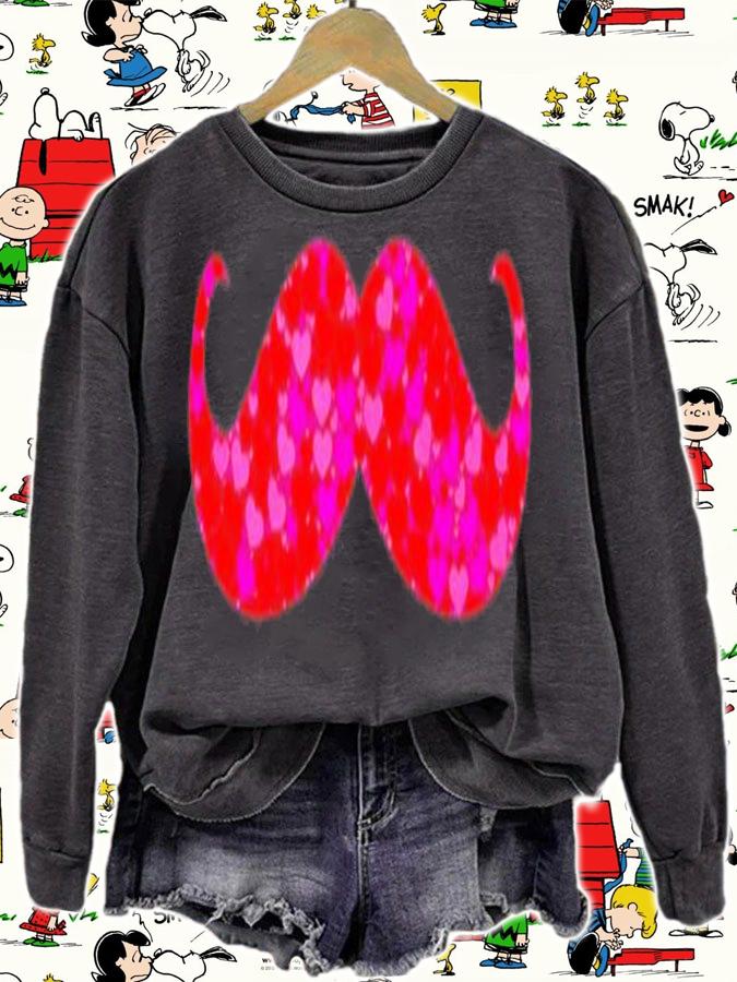 Pink Red Heart Valentines Day Gift Women Girls  Mustache T-Shirt t-shirt sweatshirt