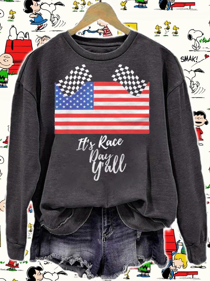 Its Race Day Yall Checkered Flag American Flag Bike Racing Shirt t-shirt