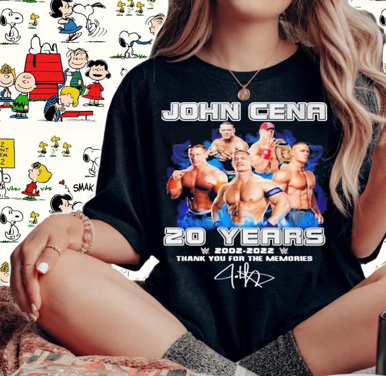 John Cena 20 Years 2002-2022 Signatures Thank You For The Memories Shirt t-shirt woman shirt