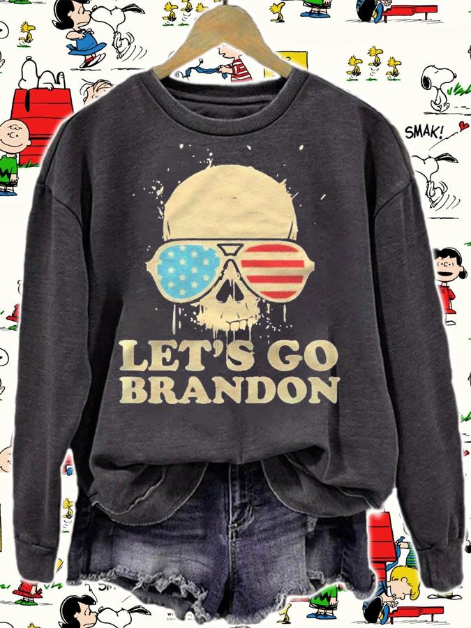 Lets Go Brandon Skull American Flag Men Women Chant Meme Pullover Shirt t-shirt sweatshirt