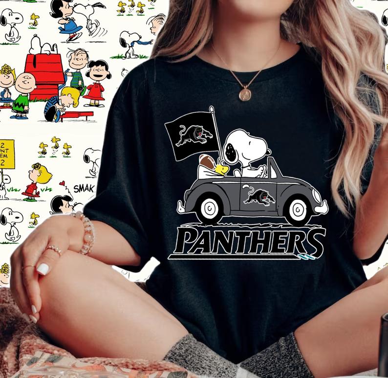Penrith Panthers Snoopy Woodstock Driving Car t-shirt woman shirt