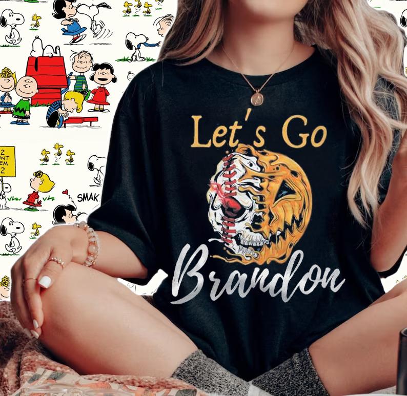 F Joe Biden let's Go Brandon Baseball Player Pumpkin Skull T-Shirt t-shirt