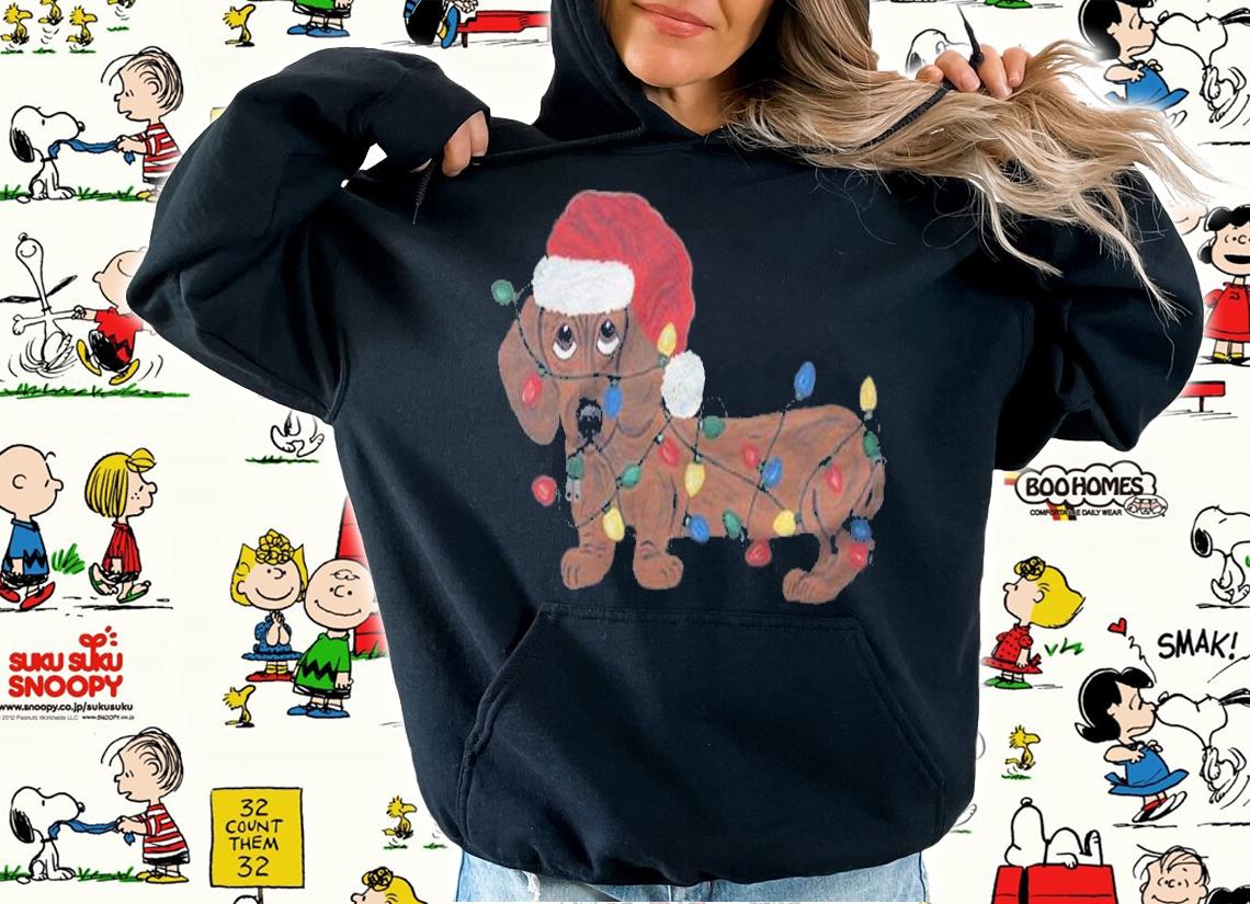 Dachshund tangled in Christmas lights T-shirt t-shirt hoodie