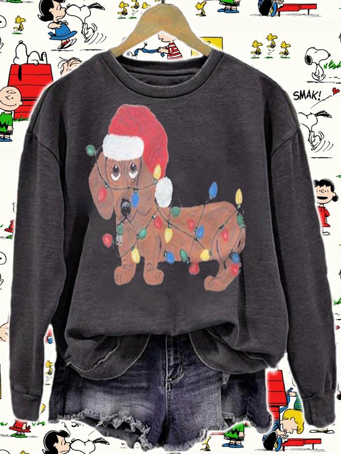Dachshund tangled in Christmas lights T-shirt t-shirt sweatshirt