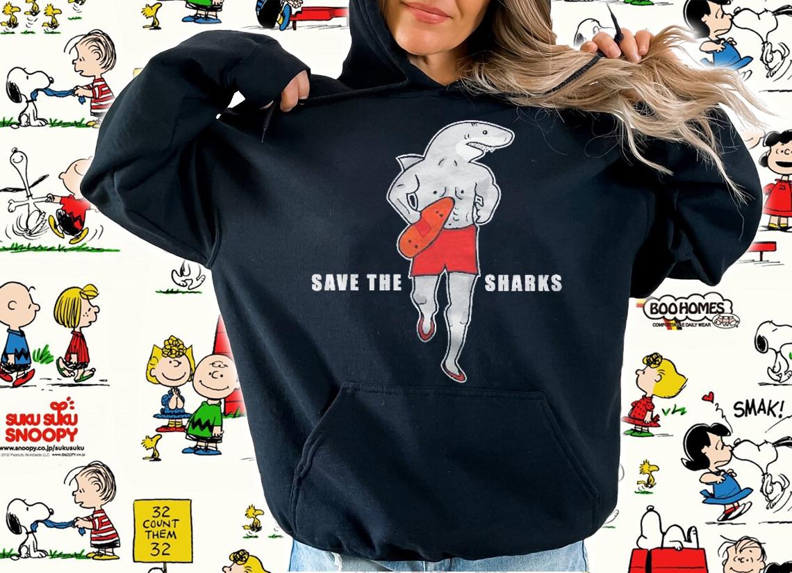 Save The Sharks Funny Lifeguard Cartoon Tee Beach Gift Shirt t-shirt