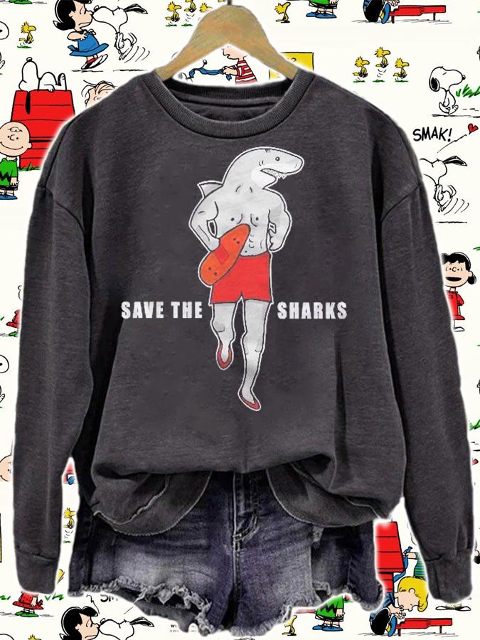 Save The Sharks Funny Lifeguard Cartoon Tee Beach Gift Shirt t-shirt