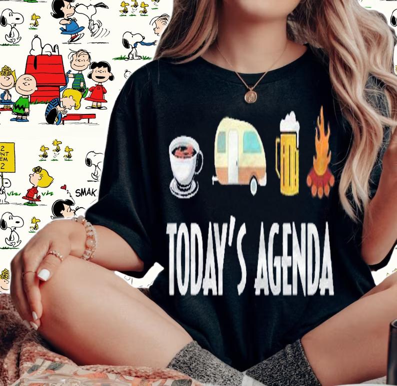 Funny Todays Agenda Coffee Camping Beer Campfire Camp Shirt woman shirt