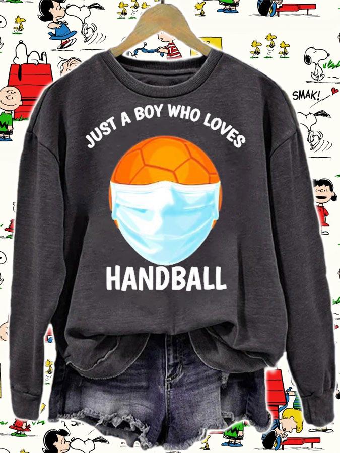 Just A Boy Who Loves Handball Funny Face Mask Handball T-Shirt