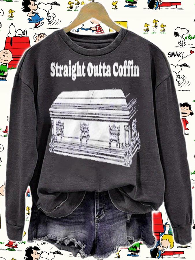 Straight Out Of Coffin! Funny Halloween Casket Vintage Retro Shirt sweatshirt