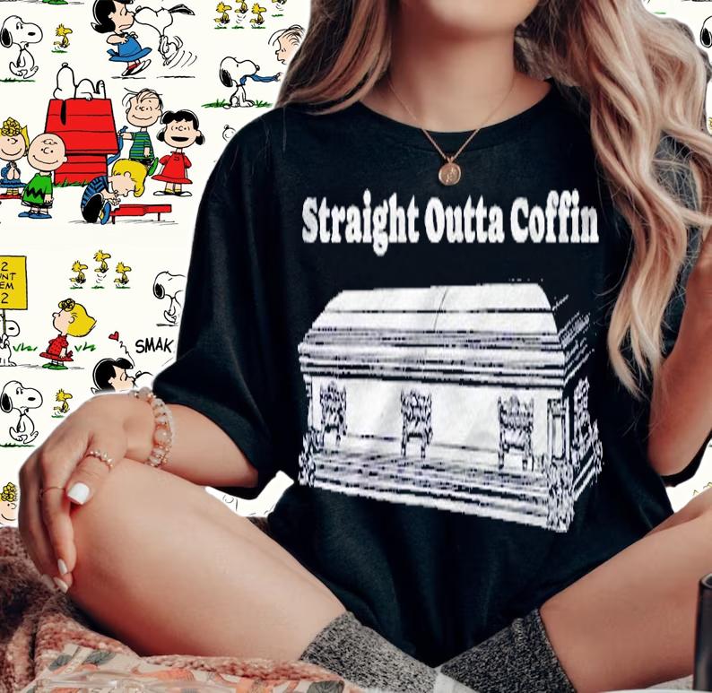 Straight Out Of Coffin! Funny Halloween Casket Vintage Retro Shirt woman shirt
