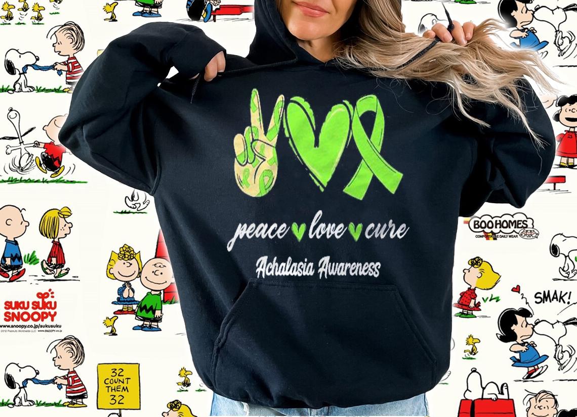 Peace Love Hope Lime Green Ribbon Achalasia Awareness Shirt