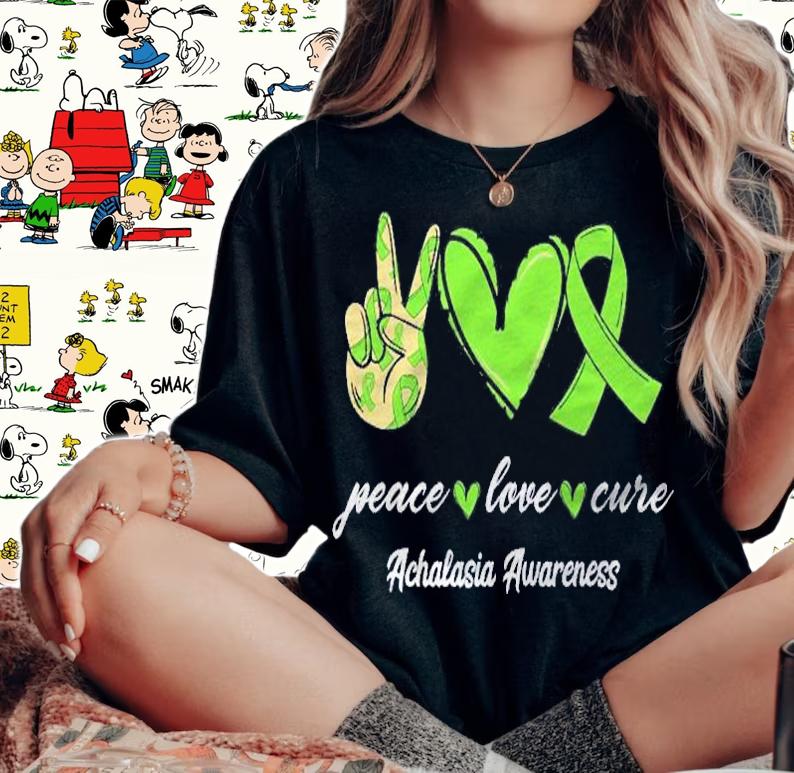 Peace Love Hope Lime Green Ribbon Achalasia Awareness Shirt
