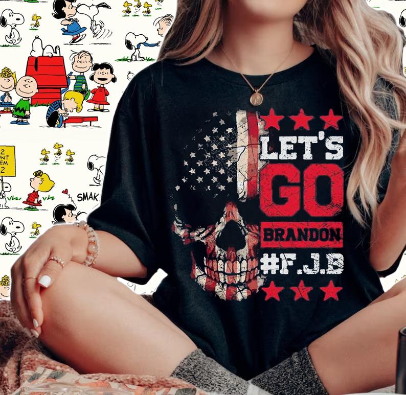 Skull American Flag Lets Go Brandon FJB t-shirt woman shirt