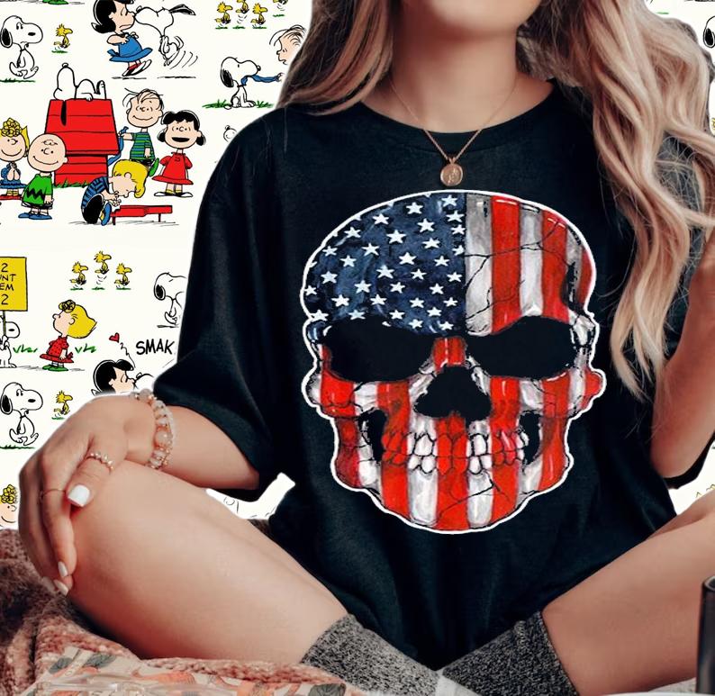 Patriotic Skull American Flag USA 4Th Of July T-Shirt
