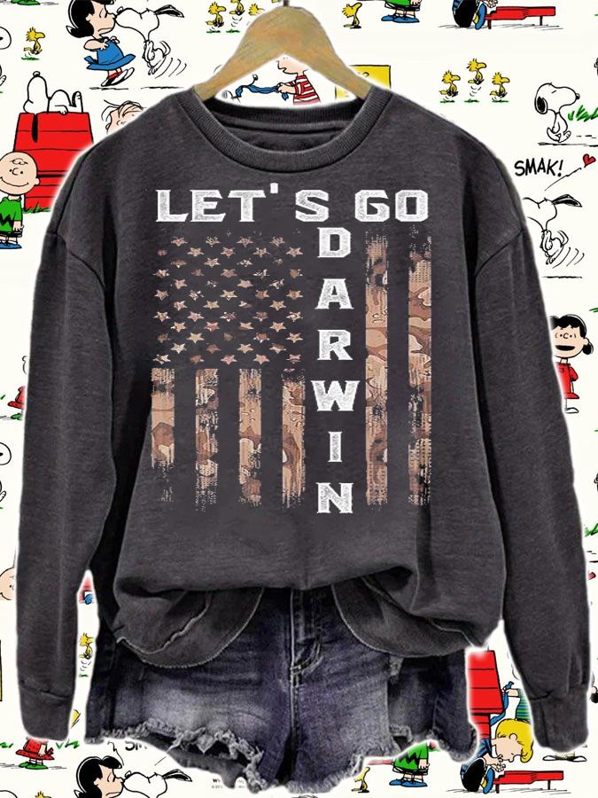Let's Go Darwin Tee Funny Trendy Sarcastic Vintage Us FLag T-Shirt