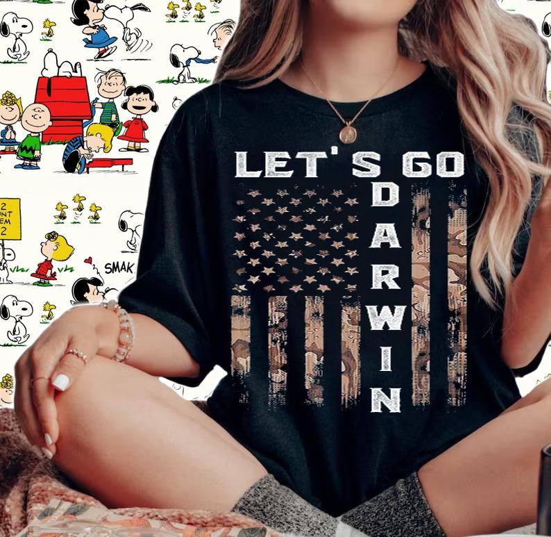 Let's Go Darwin Tee Funny Trendy Sarcastic Vintage Us FLag T-Shirt